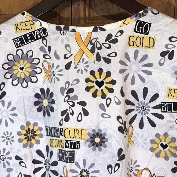 Dickies Cancer Cure Top Women's L Multicolor Cotton Poly  Pockets V-Neck Scrubs - Picture 8 of 11